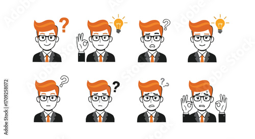 Set of Businessman Character with Different Expressions and Ideas
