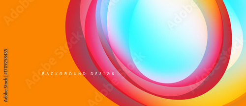 Abstract vibrant design features overlapping colorful circles. Orange background complements dynamic shapes, creating modern visual impact.