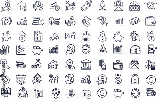 Set of line icons related to economy, finance, business, chat. Outline icons collection. Editable stroke. Vector illustration