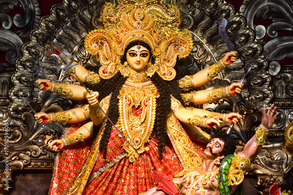 Obraz premium Durga Paja is the greatest festivals of Bengalis. Durga Puja was declared as an Intangible Cultural Heritage of Humanity by UNESCO. It is also observed as Navratri some parts of India .