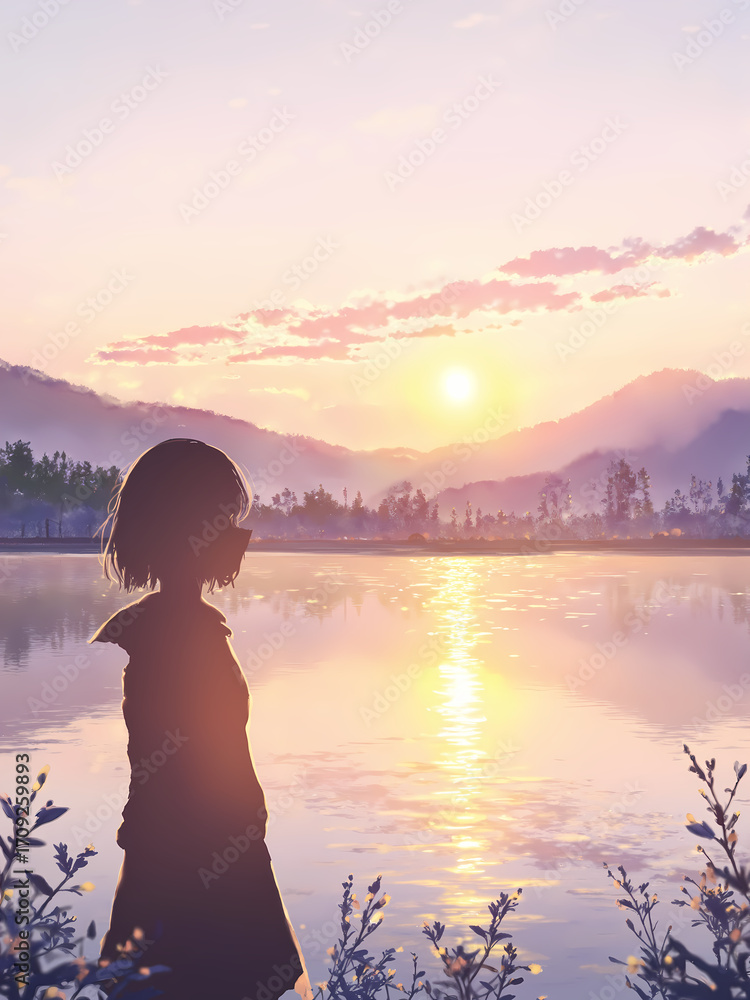 Fototapeta premium Silhouette at Golden Lakeside
