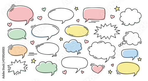 Fun speech bubbles with hearts and stars for vibrant communication in creative projects and social media