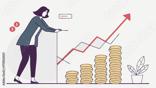 Financial Growth Investment Success Business Economy Coin Stacks Upward Trend Growth Chart Financial Planning Progress Wealth Profit Savings Assets Accumulation Investment Strategy.