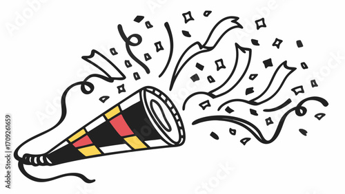 Illustration of a party popper with confetti and streamers for celebrating an event or occasion created with generated ai 