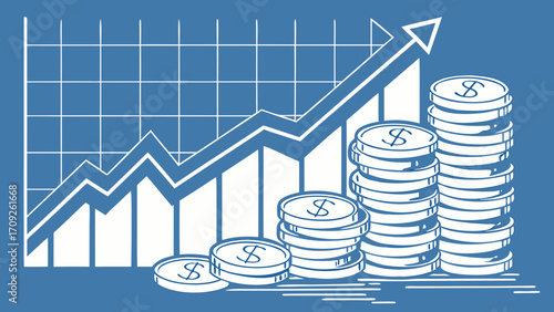 Financial Growth Rising Profits Investment Success Business Growth Chart Stack of Coins Money Growth Financial Success Illustration Upward Trend Economic Growth Wealth Prosperity Finan.