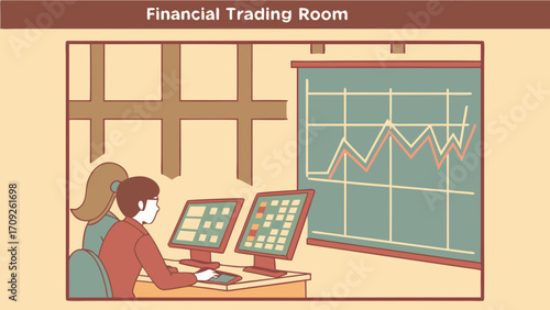 Financial Market Analysis Stock Exchange Illustration Trading Room Concept Business Professionals Working.