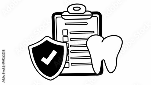 Clipboard with checklist tooth and shield representing dental health insurance and protection plan benefits created with generated ai 