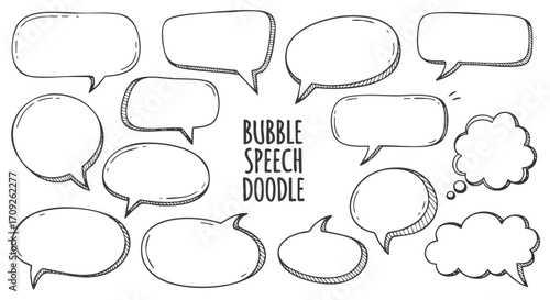 Hand-drawn speech bubbles and thought clouds for creative communication and design projects