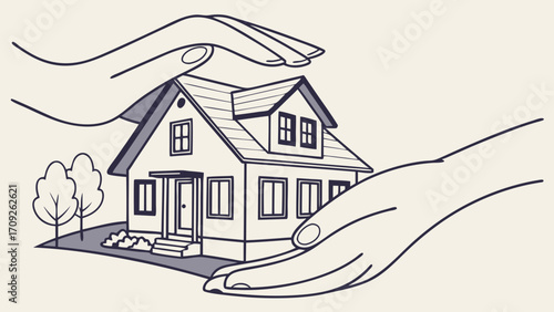 House protection home security real estate safety hand drawn illustration family home safe house home insurance property protection house graphic home design secure home house silhouet.