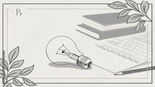Illustration of a lightbulb notebook pencil and calculator representing ideas and planning.