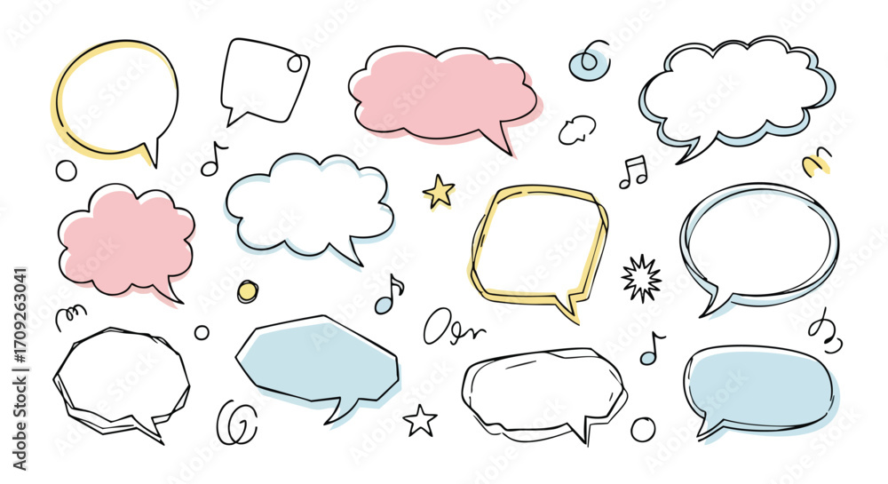 Fototapeta premium Hand drawn speech bubbles set for creative design projects and modern communication needs, add your messages now