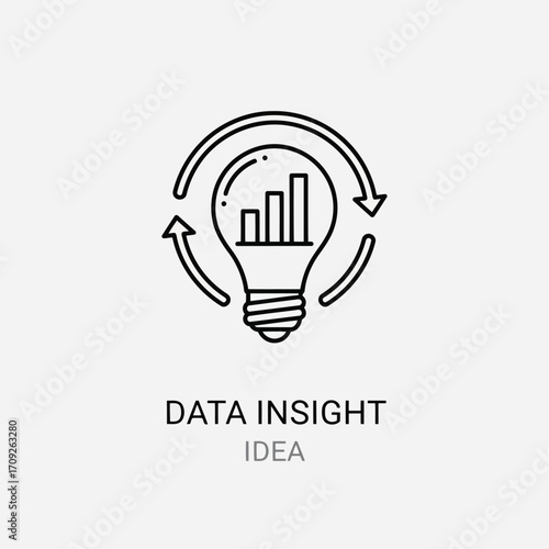 Vector illustration of data insight and idea with lightbulb and graph business concept for innovation, analysis, and problem solving