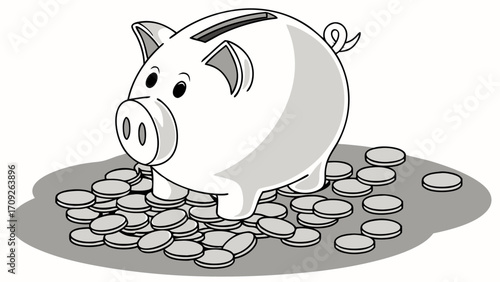 Piggy Bank with Coins Savings Finance Money Wealth Illustration Cartoon Banking Budget Investment Economy Financial Currency Coin Cash Capital Spare Change Accumulation Prosperi.