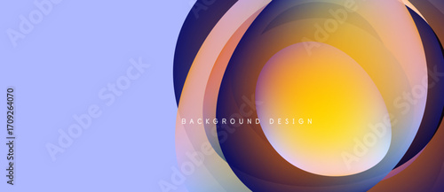 Abstract circles overlap, creating dynamic gradient effect. Purple background contrasts warm orange hues. Modern design element.