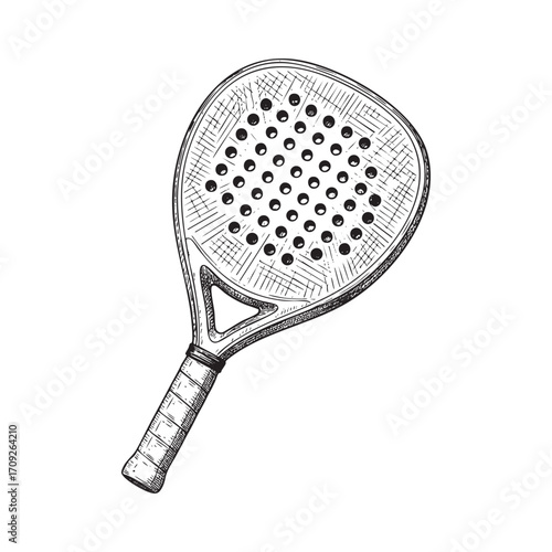 Single Padel Tennis Racket Hand-Drawn Sketch
