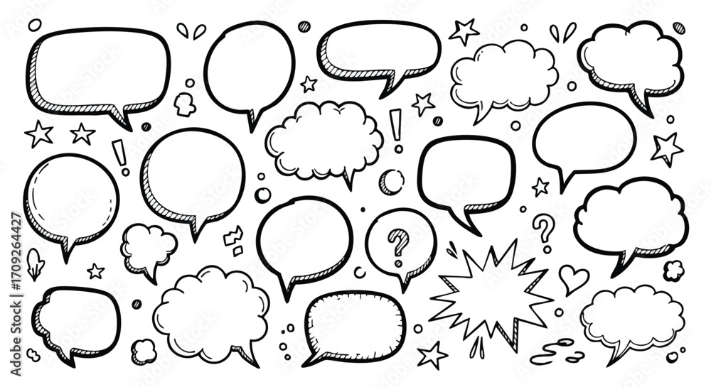 Fototapeta premium Speech bubbles and thought clouds for creative communication, conversation, and expressing ideas in design