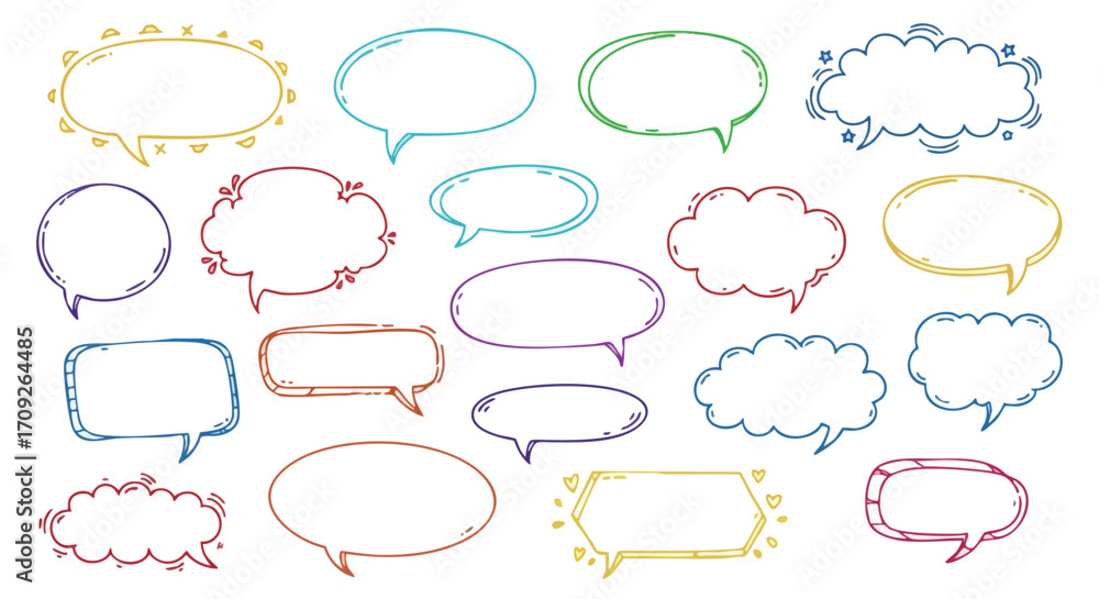 Fototapeta premium Hand-drawn speech bubbles collection for communication, design, and creative content needs