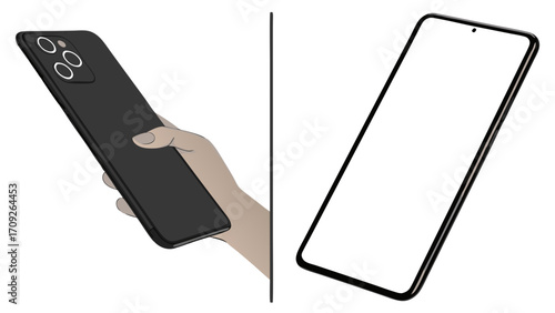 Smartphone Mockup Hand Holding Device and Blank Screen for App Presentation or Website Design.