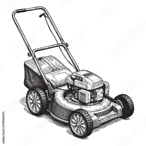 Push Lawn Mower Hand-Drawn Illustration