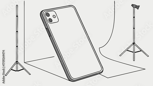 Smartphone Product Photography Mockup Studio Setup Clean Background Mobile Device Triple Camera Gadget Illustration Technology Advertising Template.