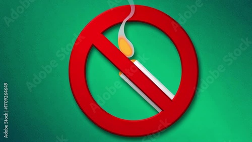 No smoking sign with cigarette and red prohibition symbol on green background
