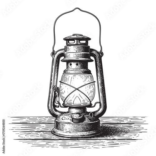 Vintage Kerosene Lantern Hand-Drawn Illustration