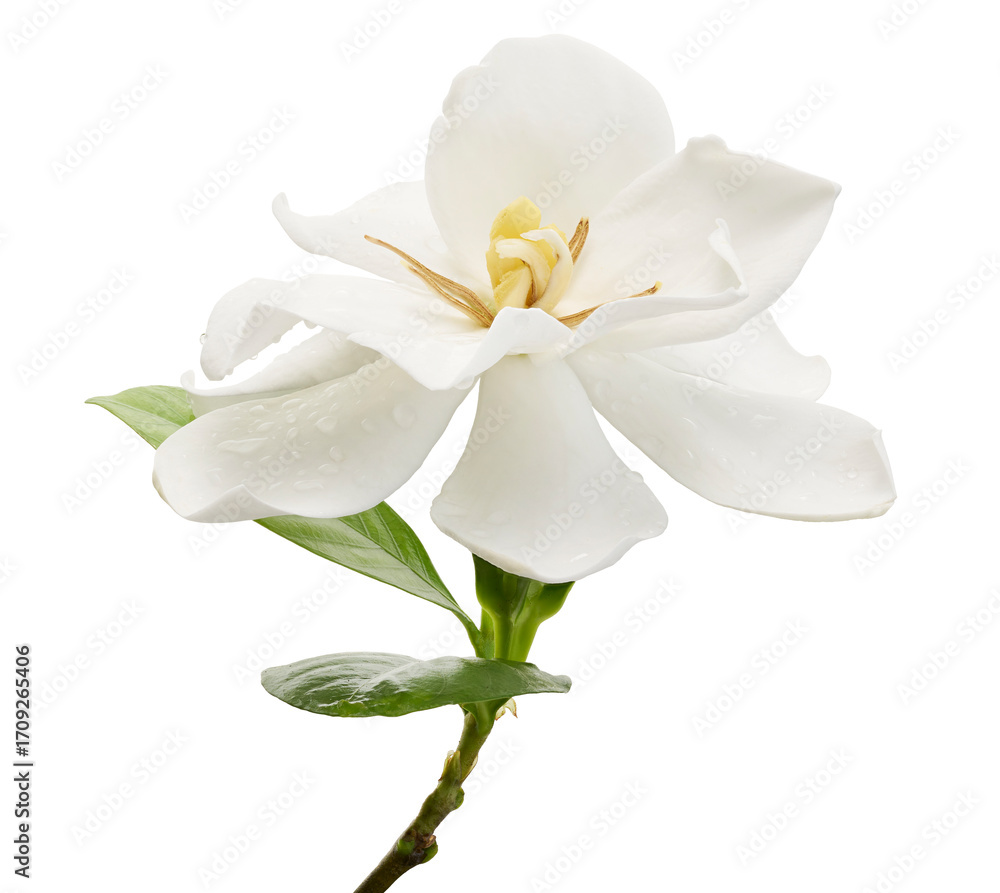 Obraz premium Cape Jasmine Flower, Gardenia jasminoides, isolated on white background, with clipping path 