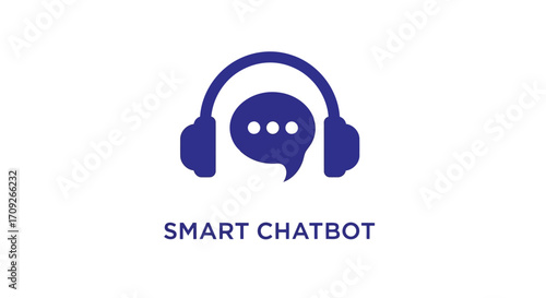 Vector illustration of smart chatbot support icon of headset and speech bubble, representing ai customer service and communication