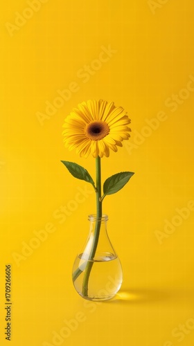 Gerbera daisy in a glass vase, perfect for floral design, spring themes, or uplifting backgrounds in print or digital media.