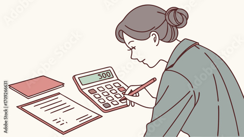 Woman using calculator and writing on document accounting finance bookkeeping business budget financial planning work office paperwork calculation numbers analysis report spreadshee.