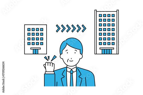 より大きな企業への転職活動が成功したミドル世代のビジネスマンのイメージイラスト
