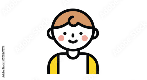 Cute cartoon boy with rosy cheeks smiling warmly, perfect for children's books or educational materials