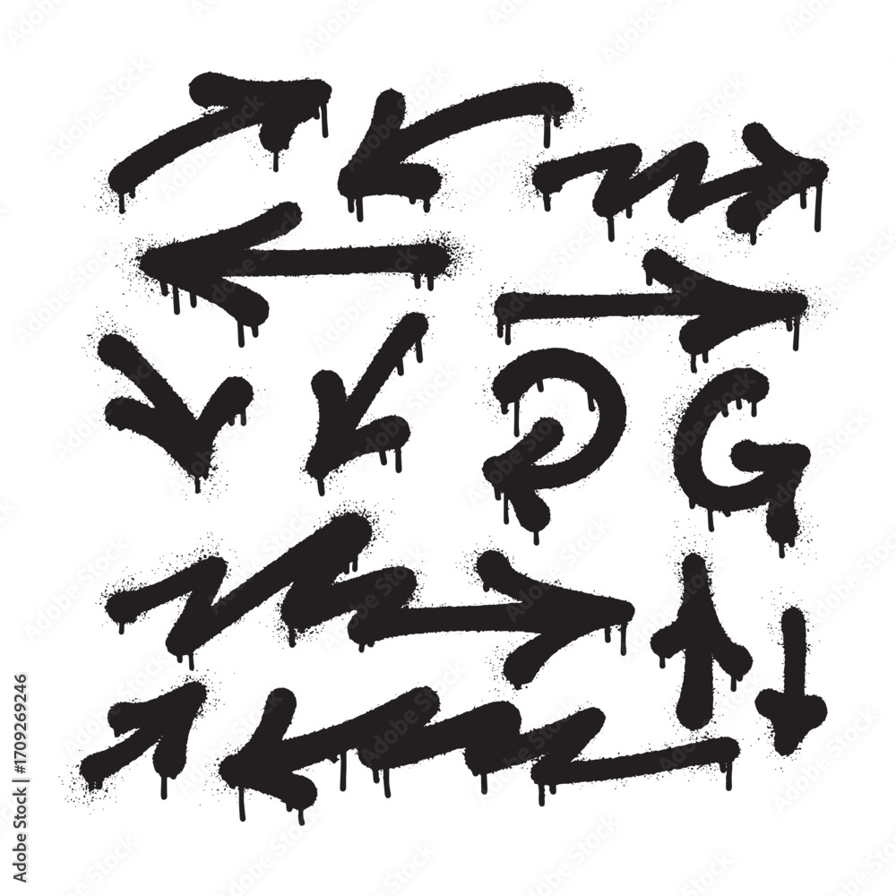 Fototapeta premium Collection of graffiti-styled arrows in black.