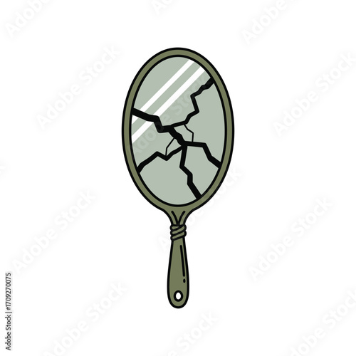 Broken handheld mirror reflecting cracks symbolic of bad luck bad omen danger vector