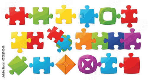 Colorful puzzle pieces illustrating teamwork, problem-solving, and creative solutions for success