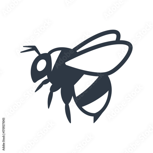 Stylized icon of a bee insect with striped abdomen and wings fluttering vector