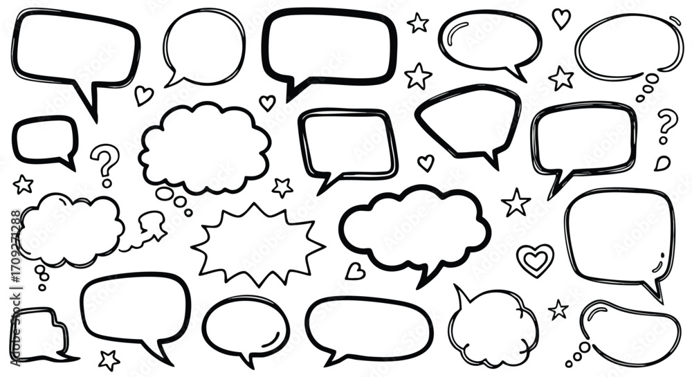 Fototapeta premium Hand drawn speech bubbles and thought clouds for creative design projects and fun communication needs