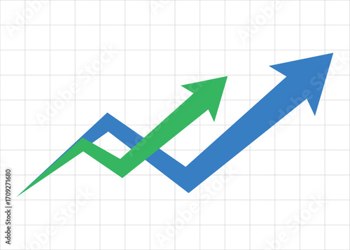 Two Business Arrows Rising Together from Same Starting Point Representing Teamwork, Cooperation, and Healthy Competition for Business Growth and Success