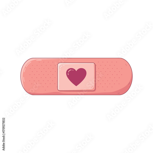 Pink bandage with red heart symbol medical first aid care health symbol vector illustration vector