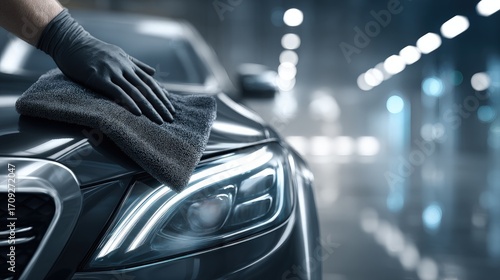 Hand Polishing Black Car Headlights