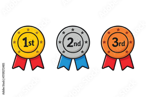 Vector illustration of First, Second, and Third Place Medals with Ribbons