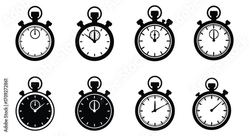 Collection of vintage pocket watches in black and white isolated design