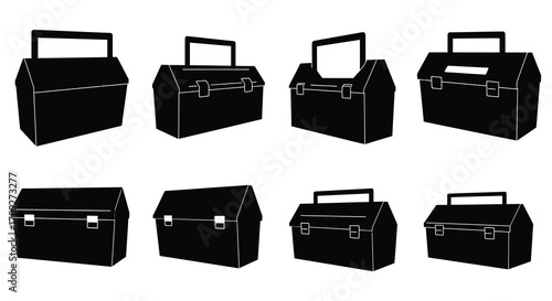 Collection of simple black and white lunch boxes in various styles