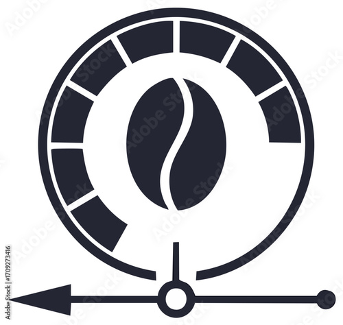 Coffee strength meter icon with a circular dial measuring caffeine intensity level