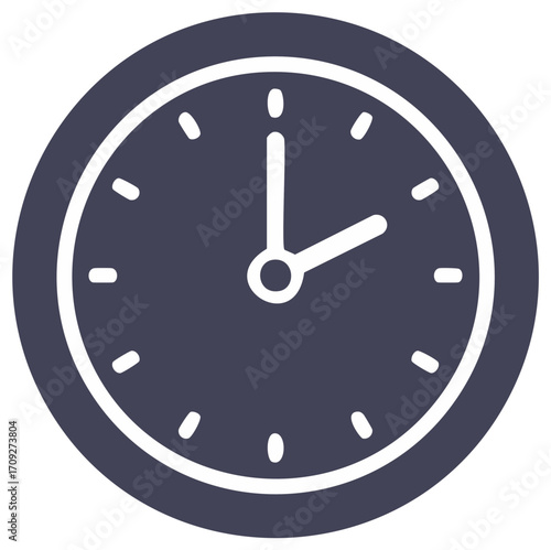 Simple dark blue clock face showing two o'clock with white hands and indicators timing icon