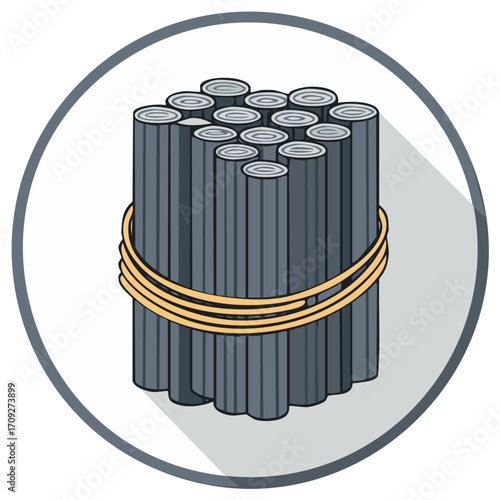 Vector icon of a bundle of graphite pencil leads tied with a rubber band