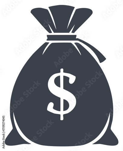 Money bag icon, finance symbol illustration with dollar sign.