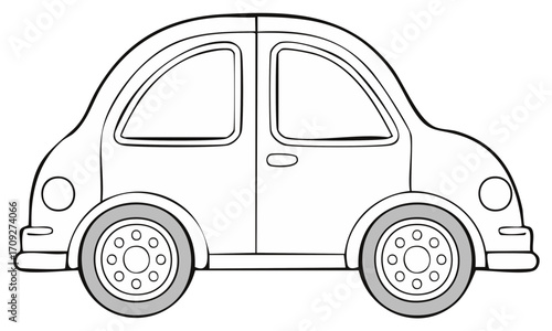 Cartoon Car Coloring Page Fun Vehicle Outlines Wheels Simple Design Graphic Illustration Childish Black and White Artwork