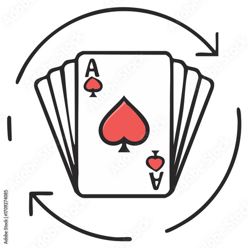 Ace of Spades playing card symbol with circular arrows indicating repetition