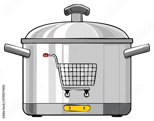 Slow cooker with a shopping cart icon representing an online grocery and meal kit shopping concept